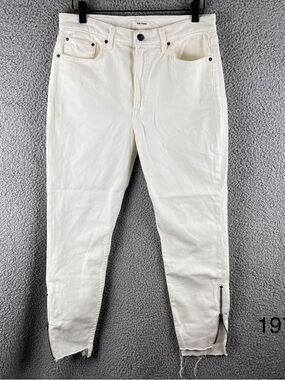 GRLFRND Women’s White Cream High-Rise Jeans with Zipper Details USA Made Size 29